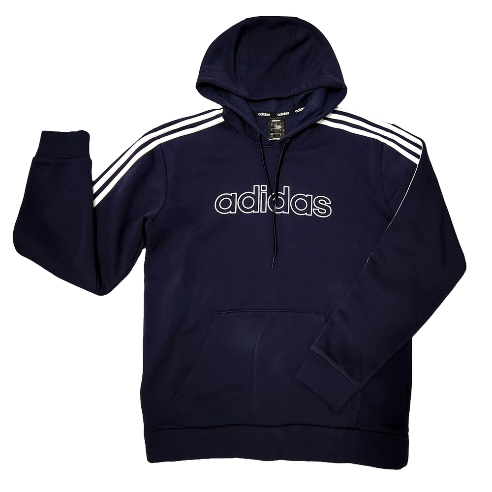 Adidas Men's Navy Blue Hoodie, Size Medium, Signature 3-stripe